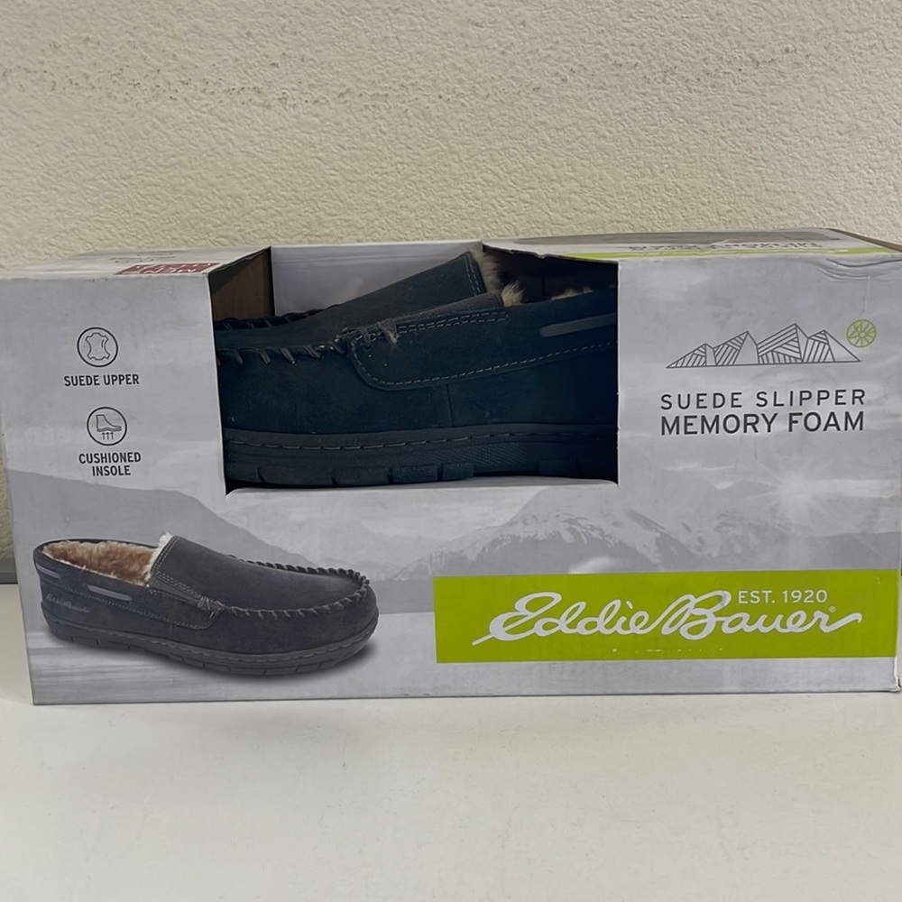 Eddie Bauer Suede Memory Foam Slipper in Gray, Size XXL (13)